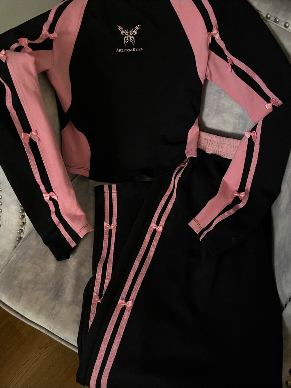 Women’s Aelfric Eden Black and Pink Two-Piece Bow Set